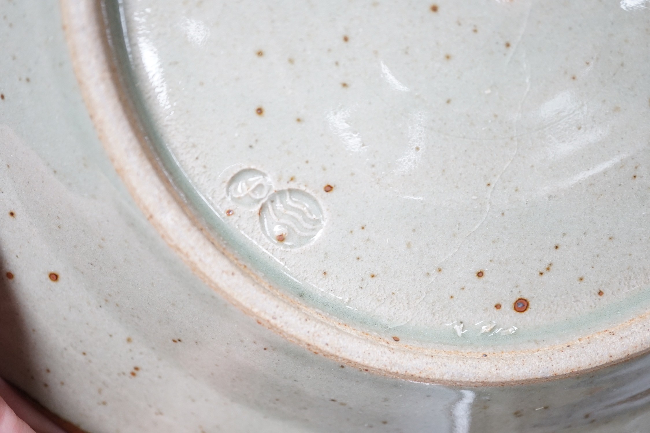 David Frith, Brookhouse studio pottery: a plate, covered bowl and a butter dish and cover, largest 28cm diameter